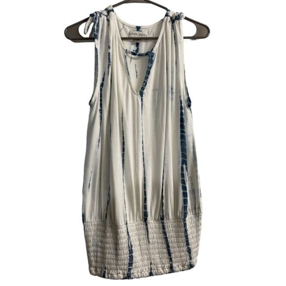 Women's Knox Rose White Blue Sleeveless Blouse Size Med EUC #1953
